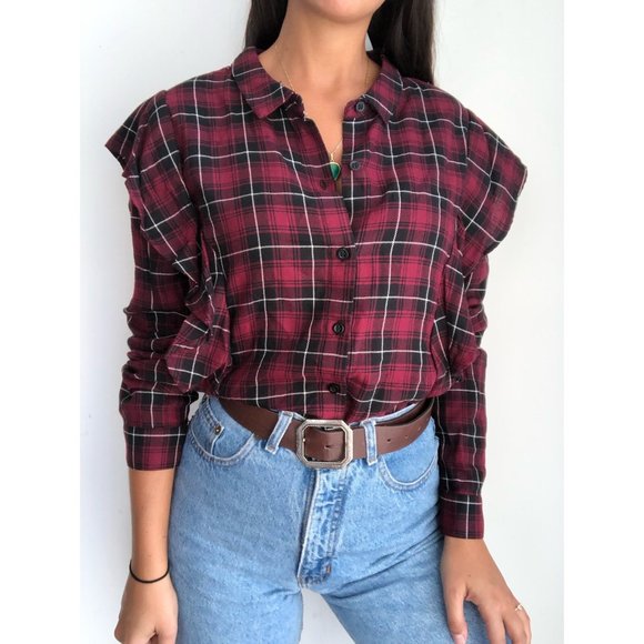 BCBGeneration Tops - NWT BCBG generation plaid ruffle button down shirt